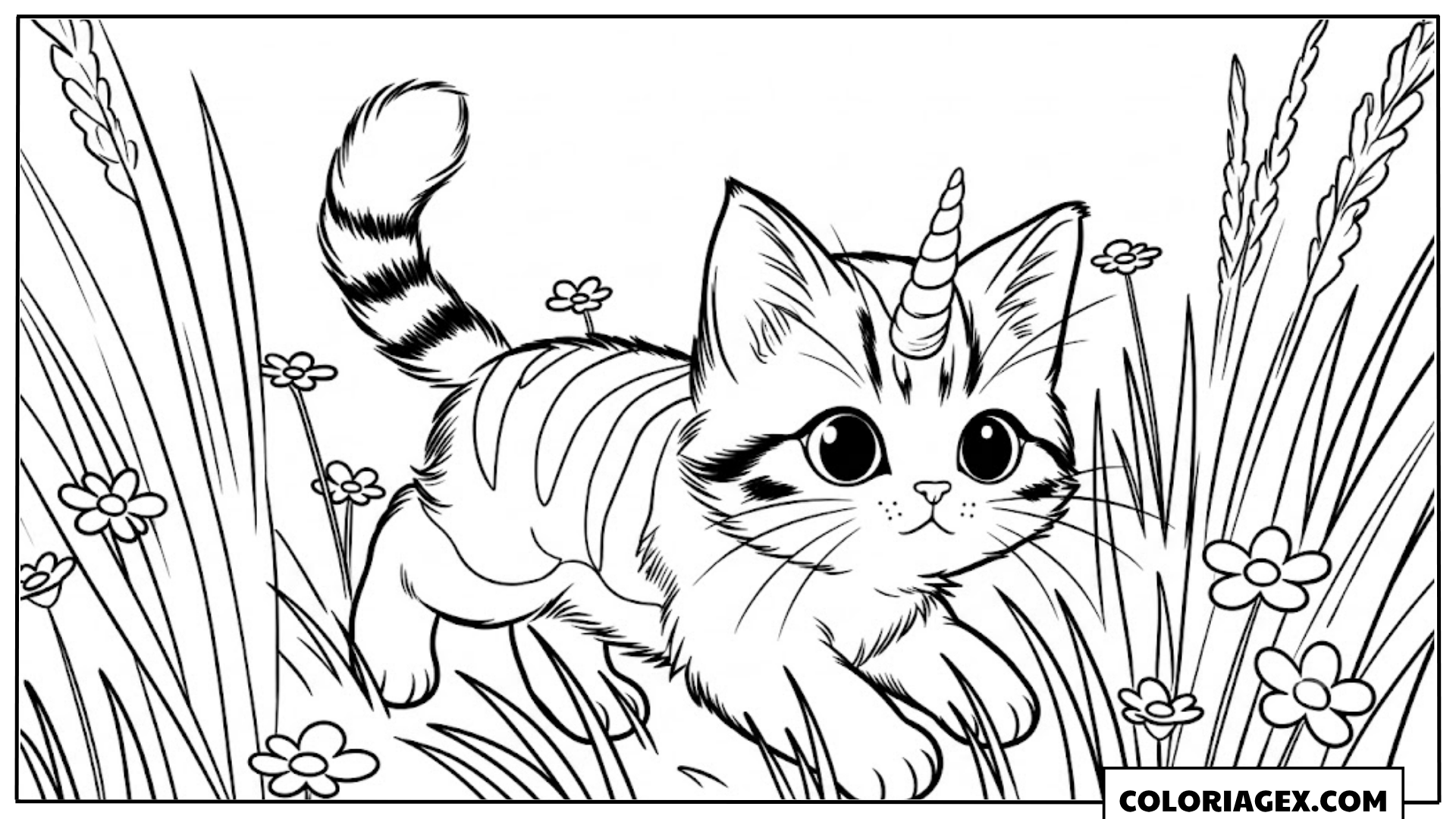 Coloriagex Chat licorne herbe