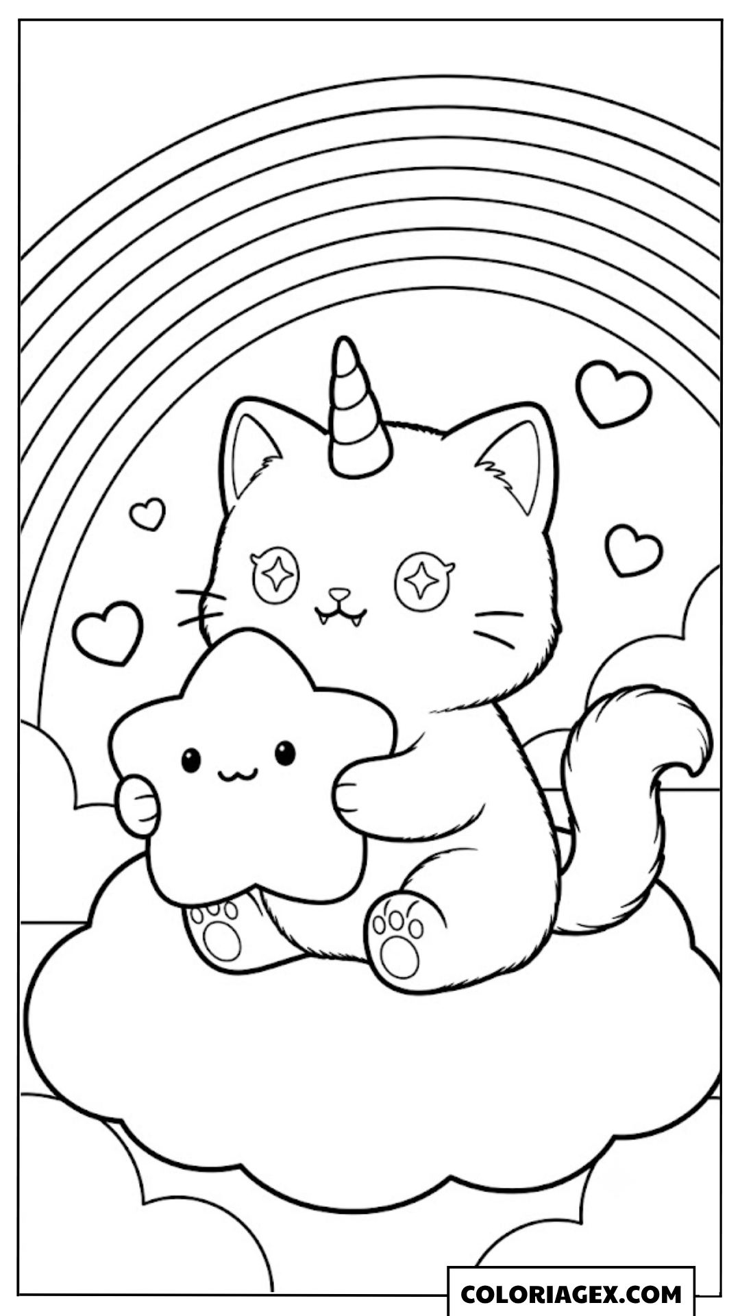 Coloriagex Chat licorne nuage étoile