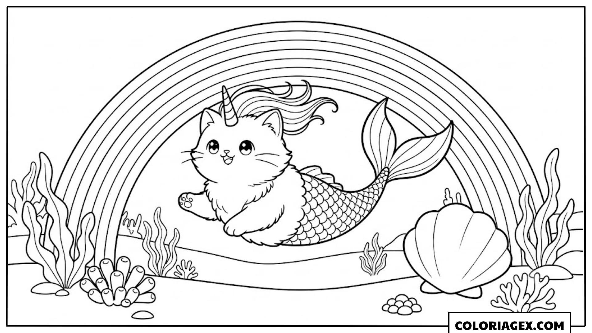 Coloriagex Chat licorne sirène arc-en-ciel