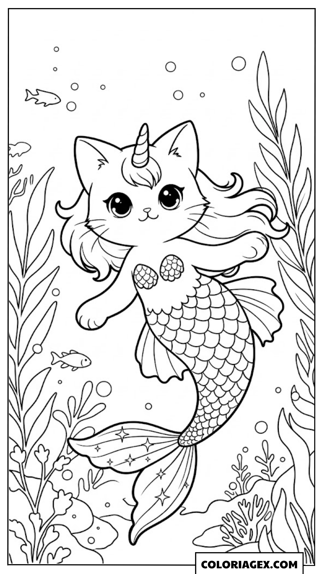 Coloriagex Chat-sirène licorne