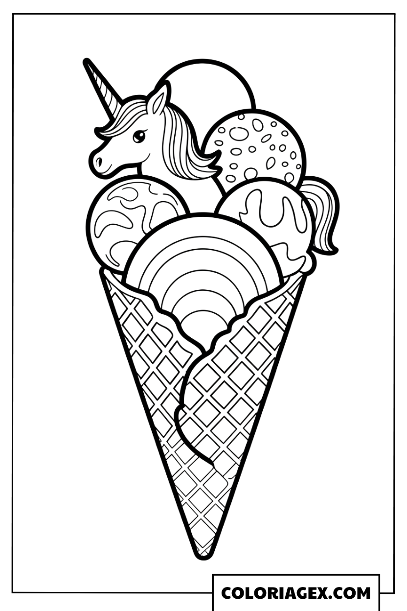 Cornet licorne multi-boules coloriage