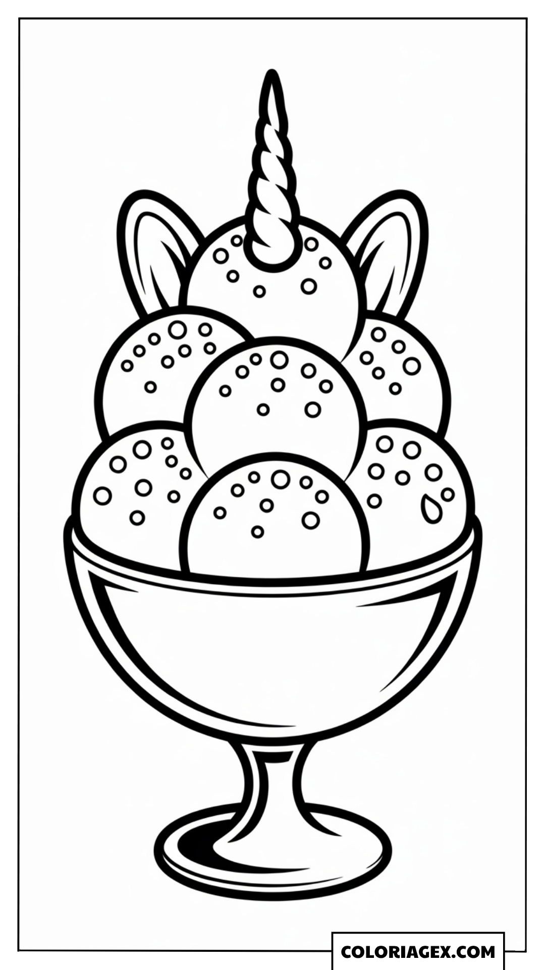 Coupe licorne à plusieurs boules coloriage