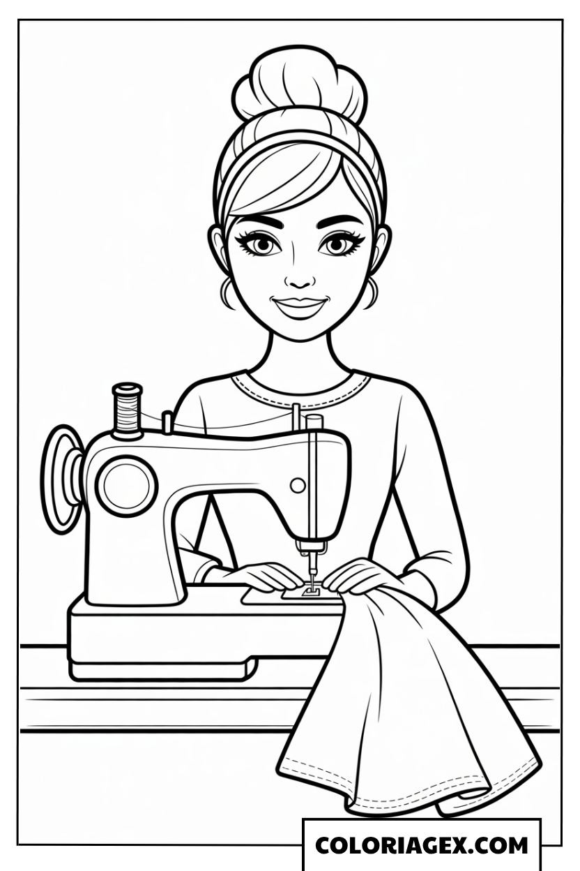 Couturière à la machine à coudre coloriage