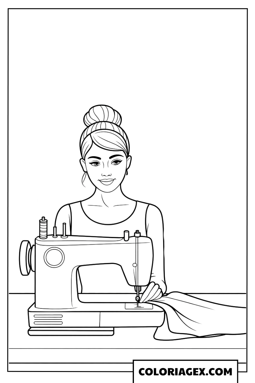 Couturière à la machine coloriage