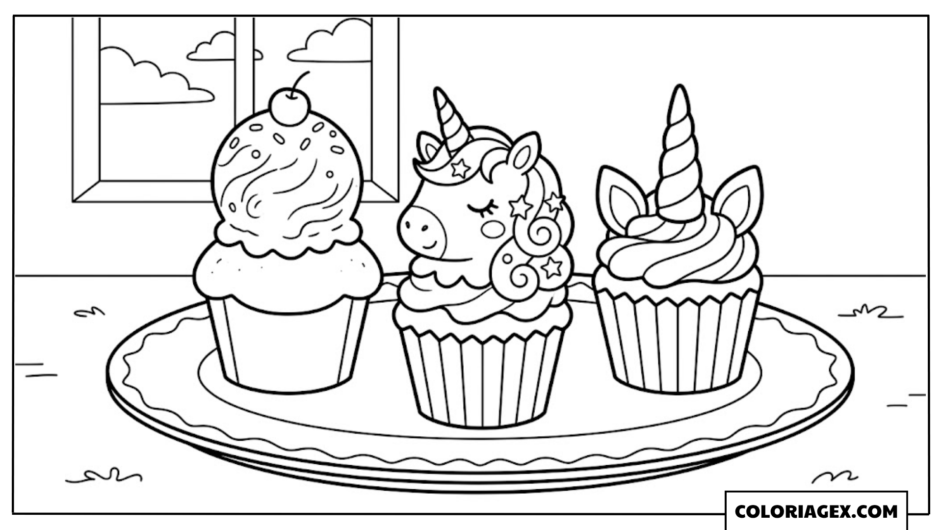Cupcakes licornes coloriage