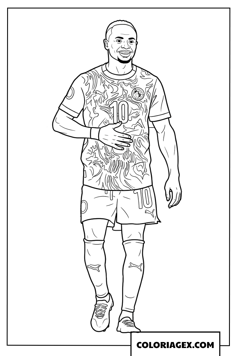 Dessin Attaquant Sadio Mane Numero 10 du Senegal