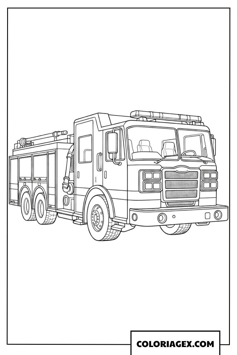 Dessin Camion de Pompier Professionnel Moderne