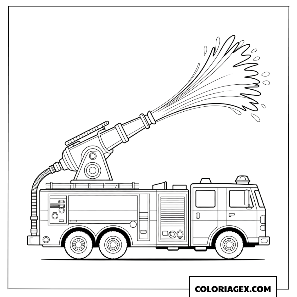 Dessin Camion de Pompier avec Lance a Incendie