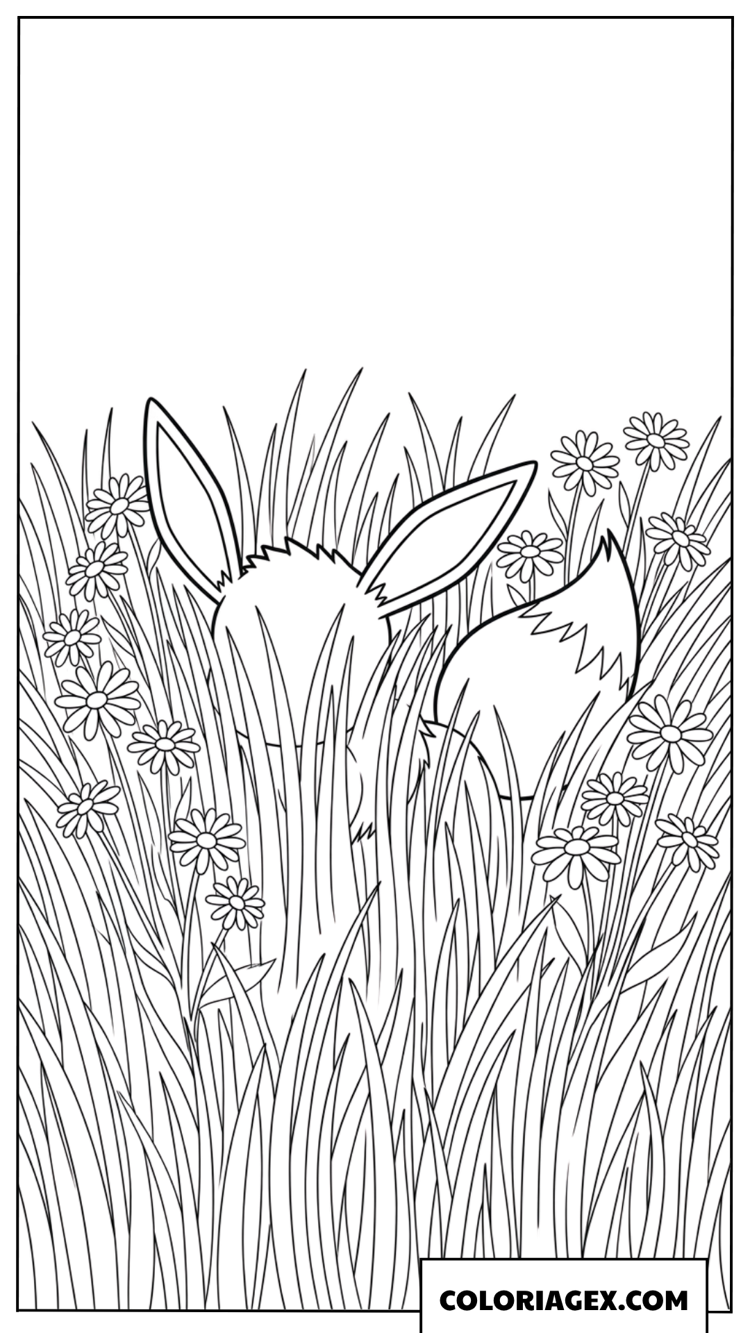 Dessin Eevee jouant a cache cache dans les hautes herbes