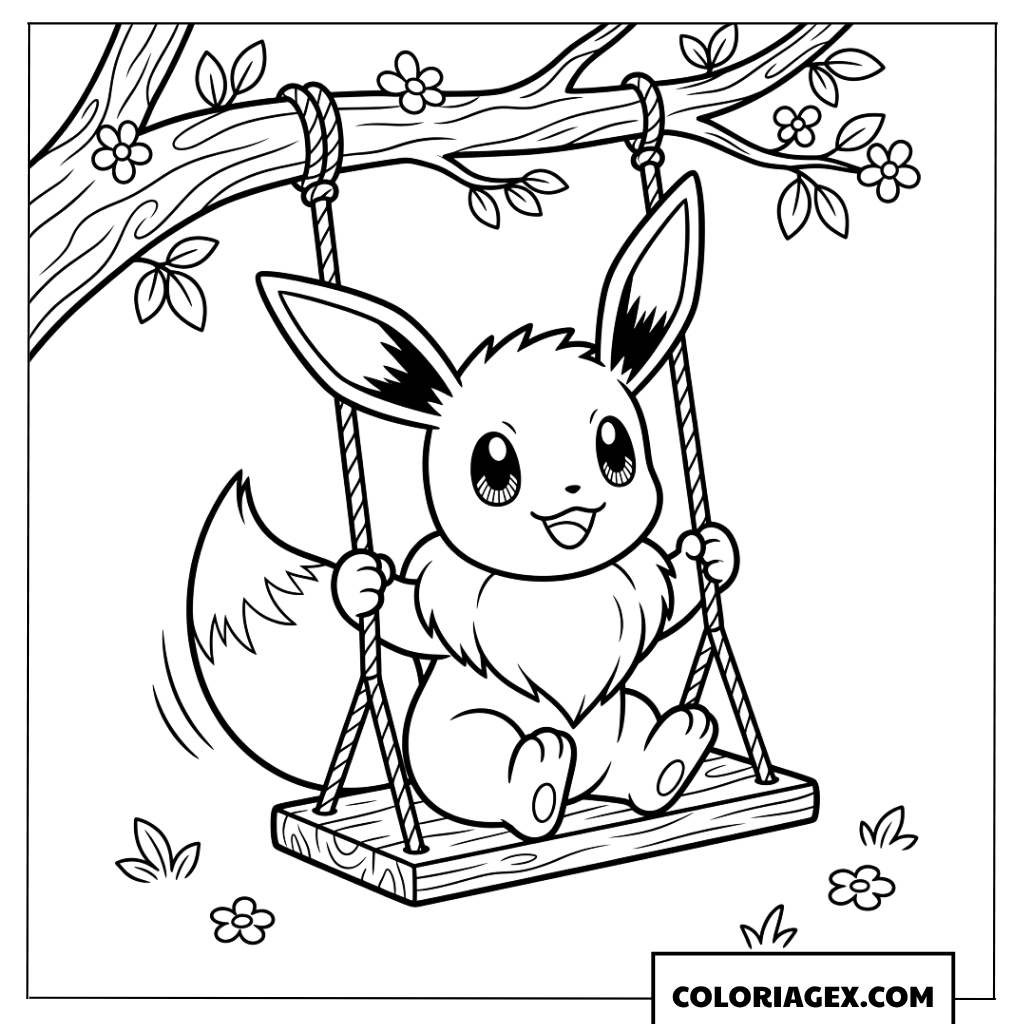 Dessin Eevee sur une balançoire