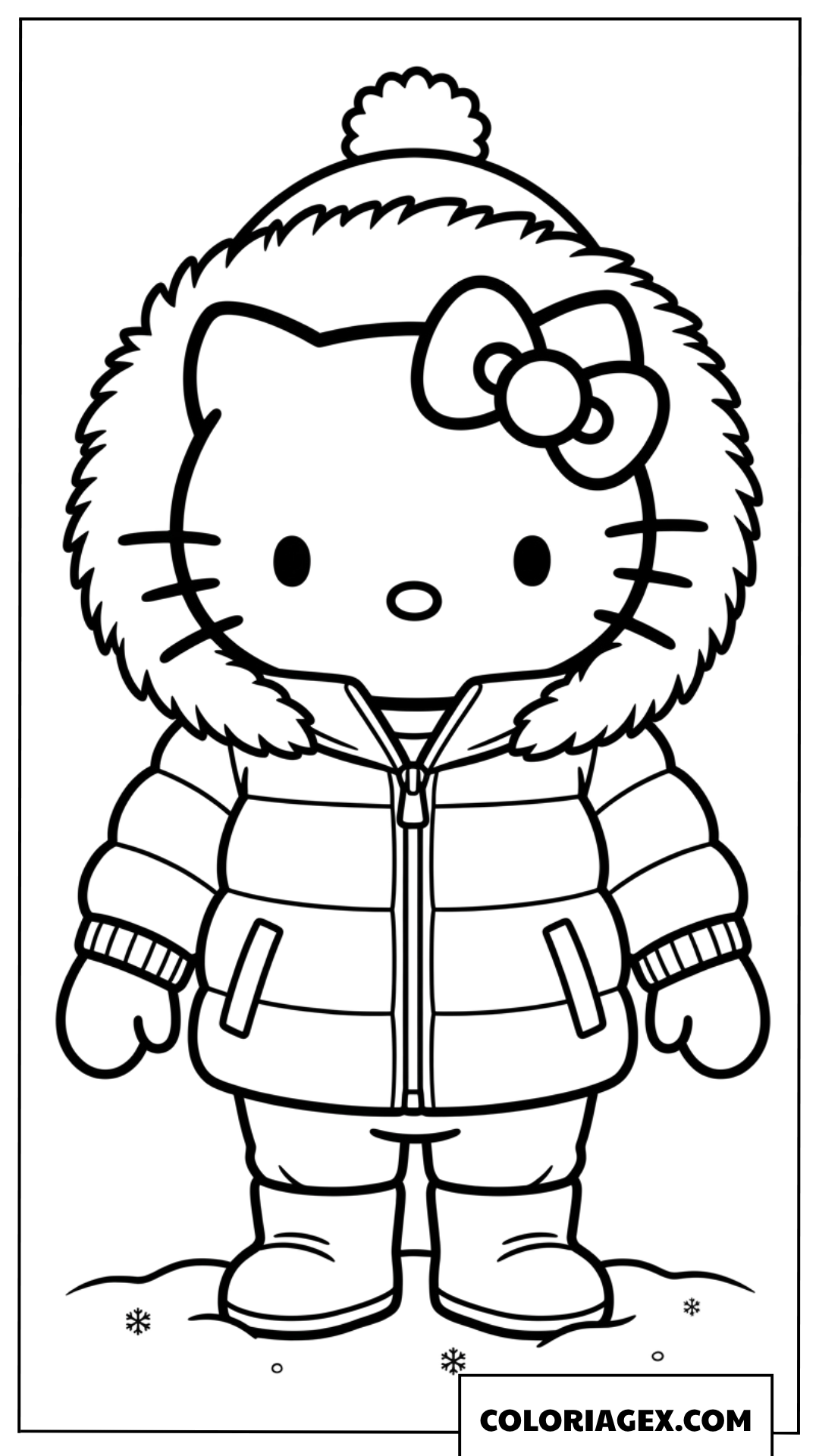 Dessin Hello Kitty avec une doudoune d'hiver