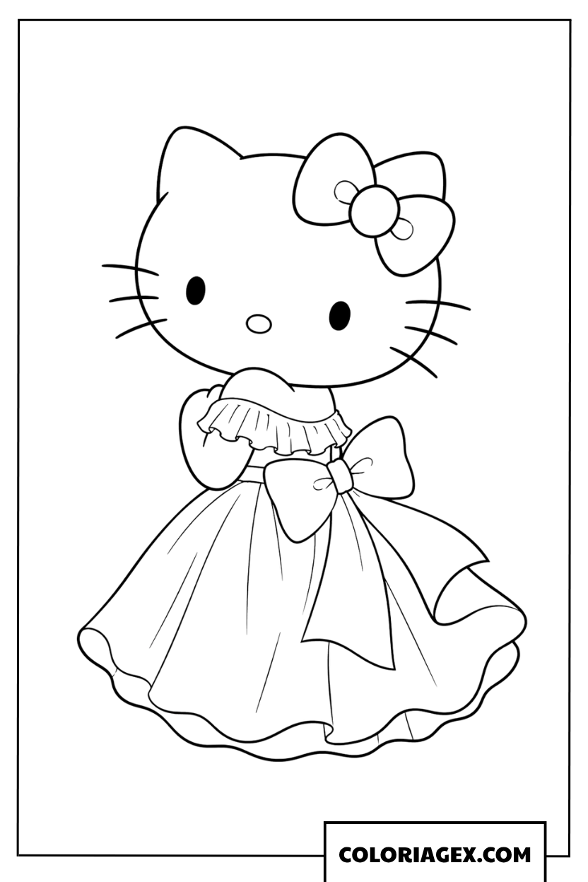 Dessin Hello Kitty avec une robe à nœud élégante