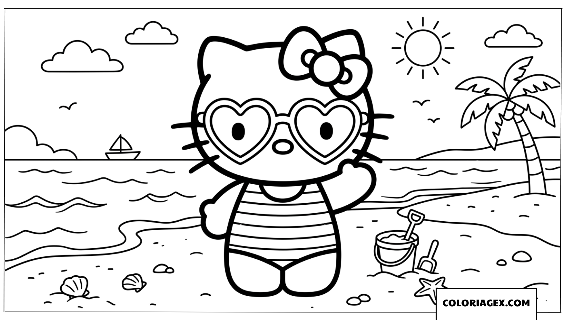 Dessin Hello Kitty s'amusant sur la plage en été