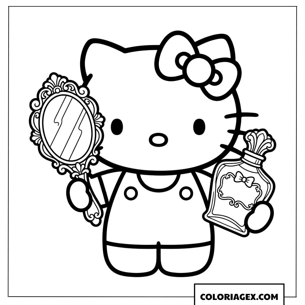 Dessin Hello Kitty se regardant dans un miroir