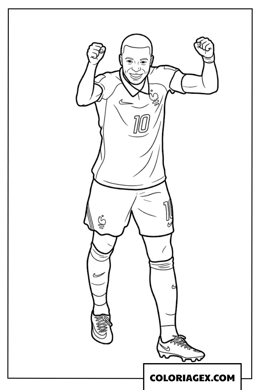 Dessin a colorier de Kylian Mbappe en pleine celebration