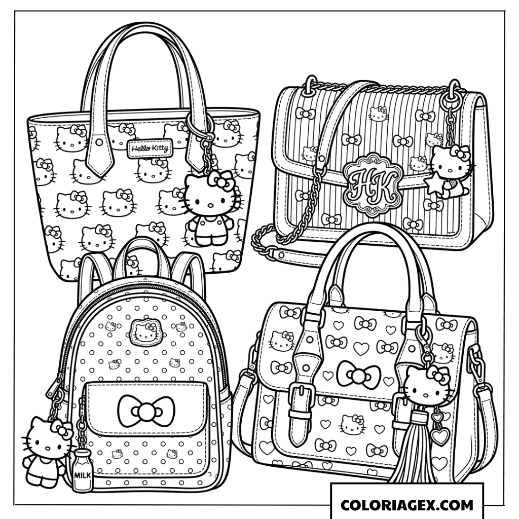 Dessin collection de sacs à main style Hello Kitty