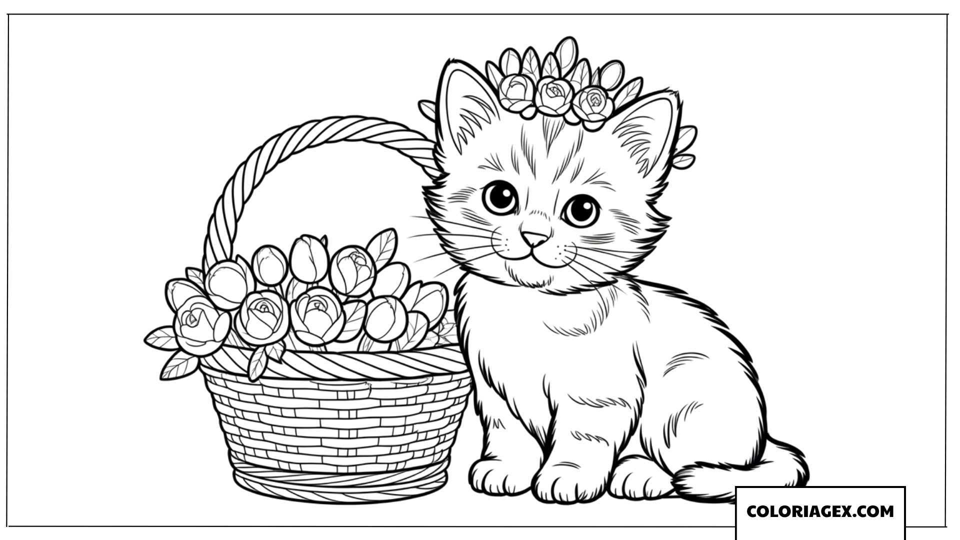 Dessin d un adorable chaton portant une couronne de fleurs
