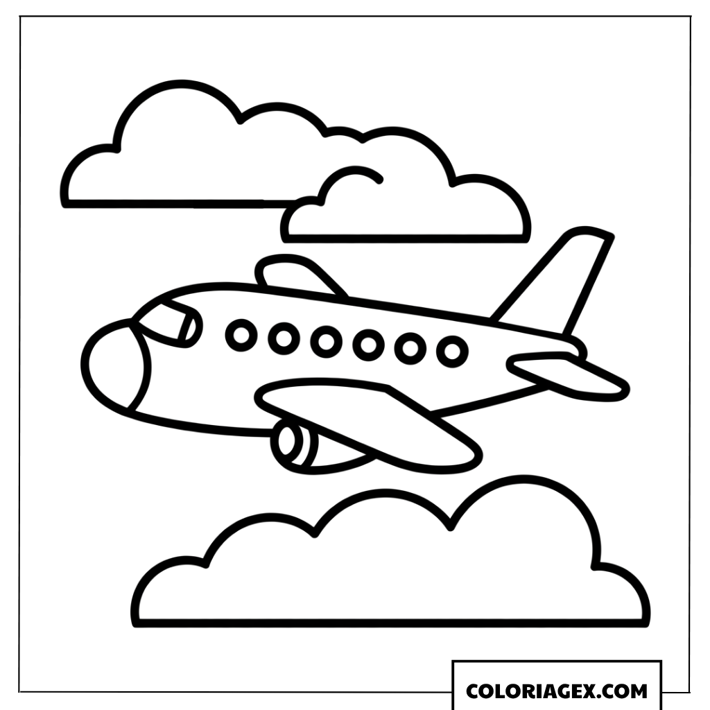 Dessin d un avion volant parmi les nuages