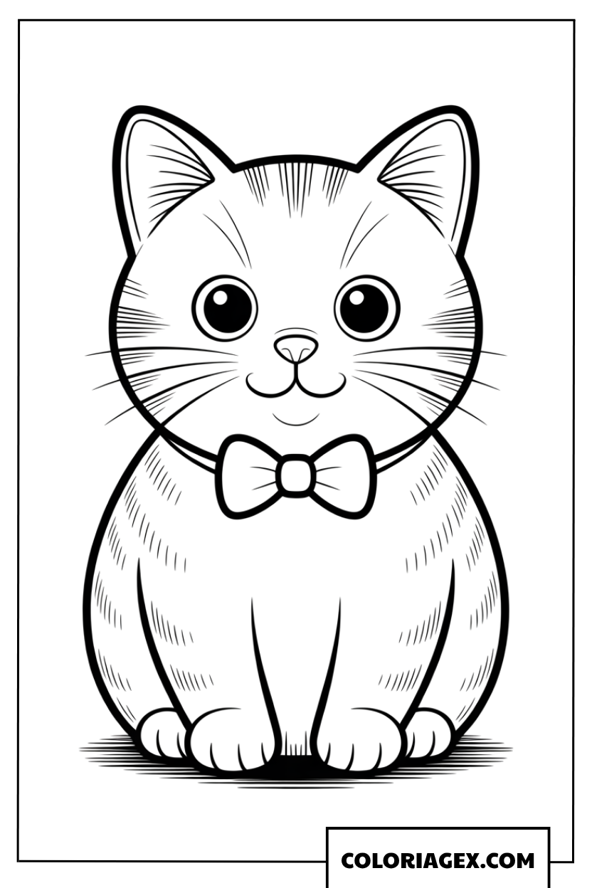 Dessin d un chat rond portant un noeud mignon