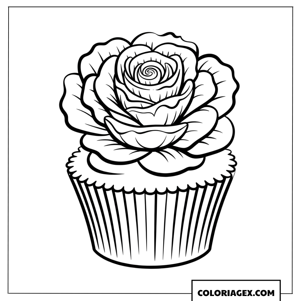 Dessin d un cupcake décoré d une magnifique rose