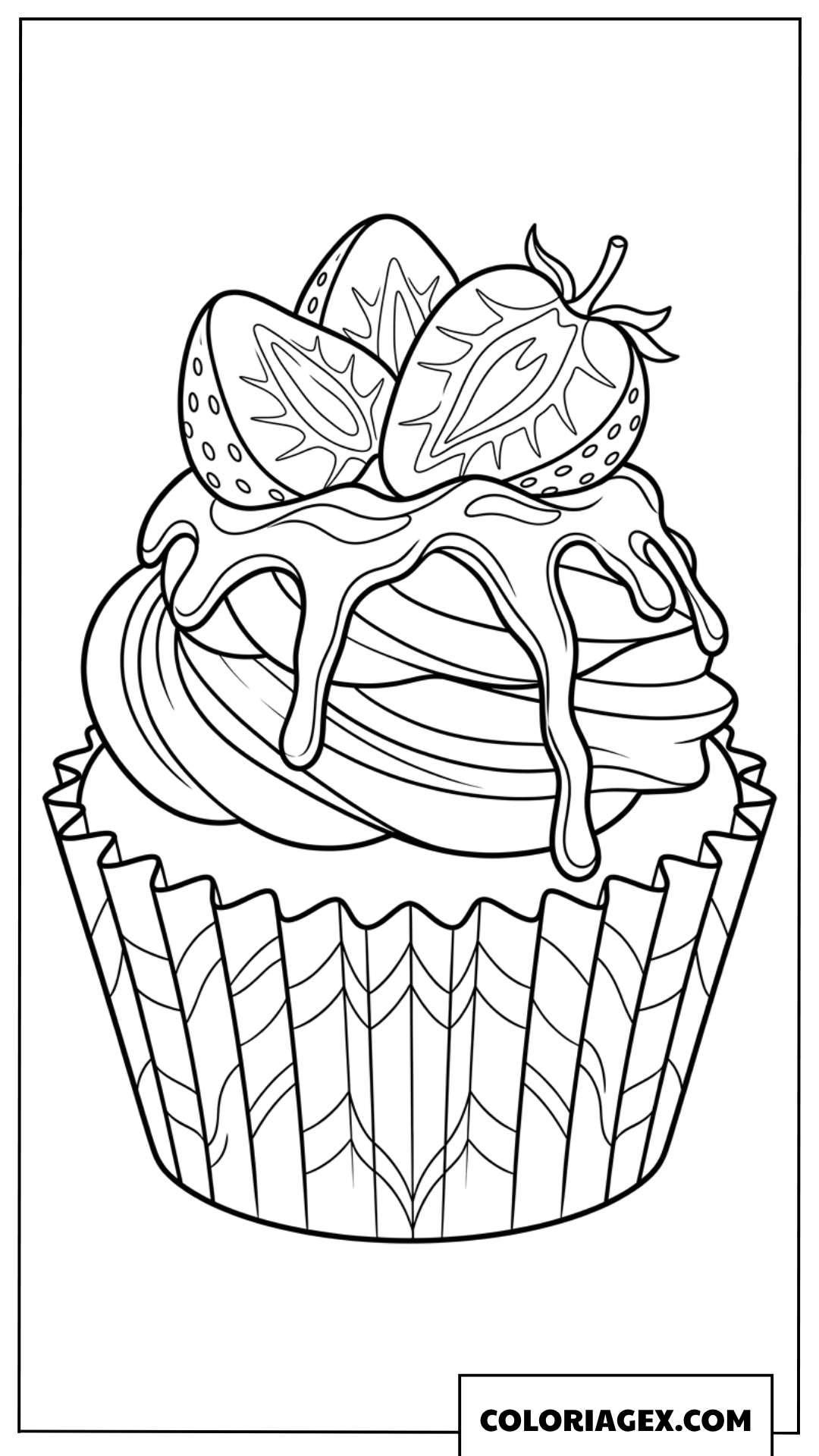 Dessin d un cupcake gourmand avec fraises et sauce chocolat