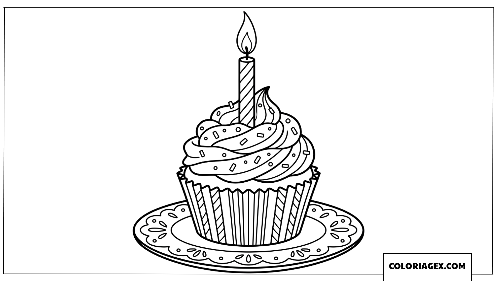 Dessin d un delicieux cupcake avec une bougie a colorier