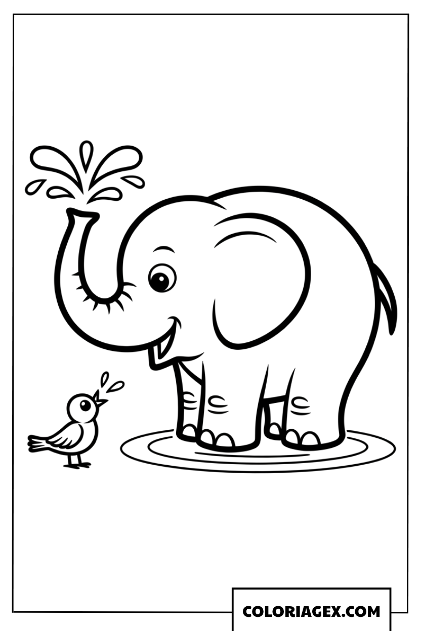Dessin d un elephant tout rond arrosant de l eau
