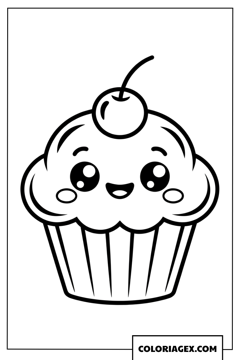 Dessin d un gateau cupcake Kawaii a la cerise