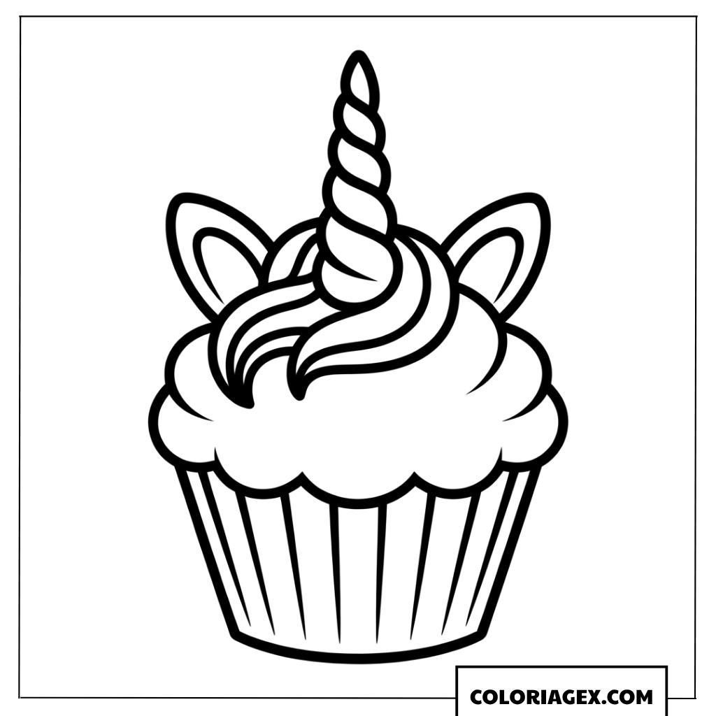 Dessin d un mignon petit cupcake licorne a colorier