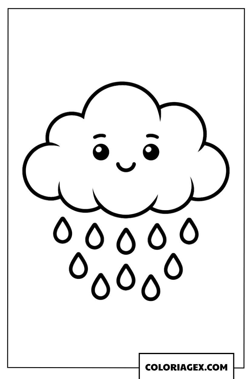 Dessin d un petit nuage Kawaii joyeux et gouttes de pluie