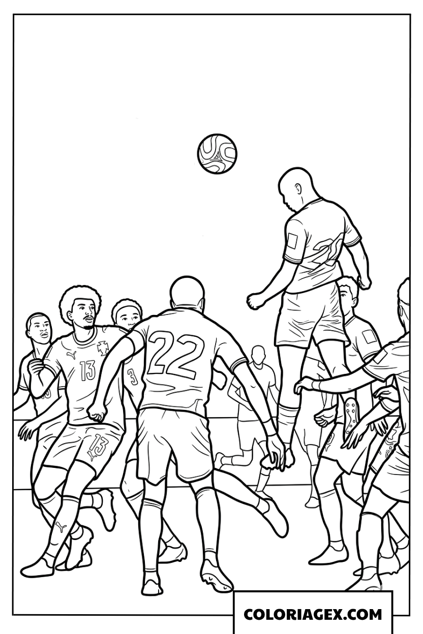 Dessin d une bataille aerienne intense pour le ballon dans la surface