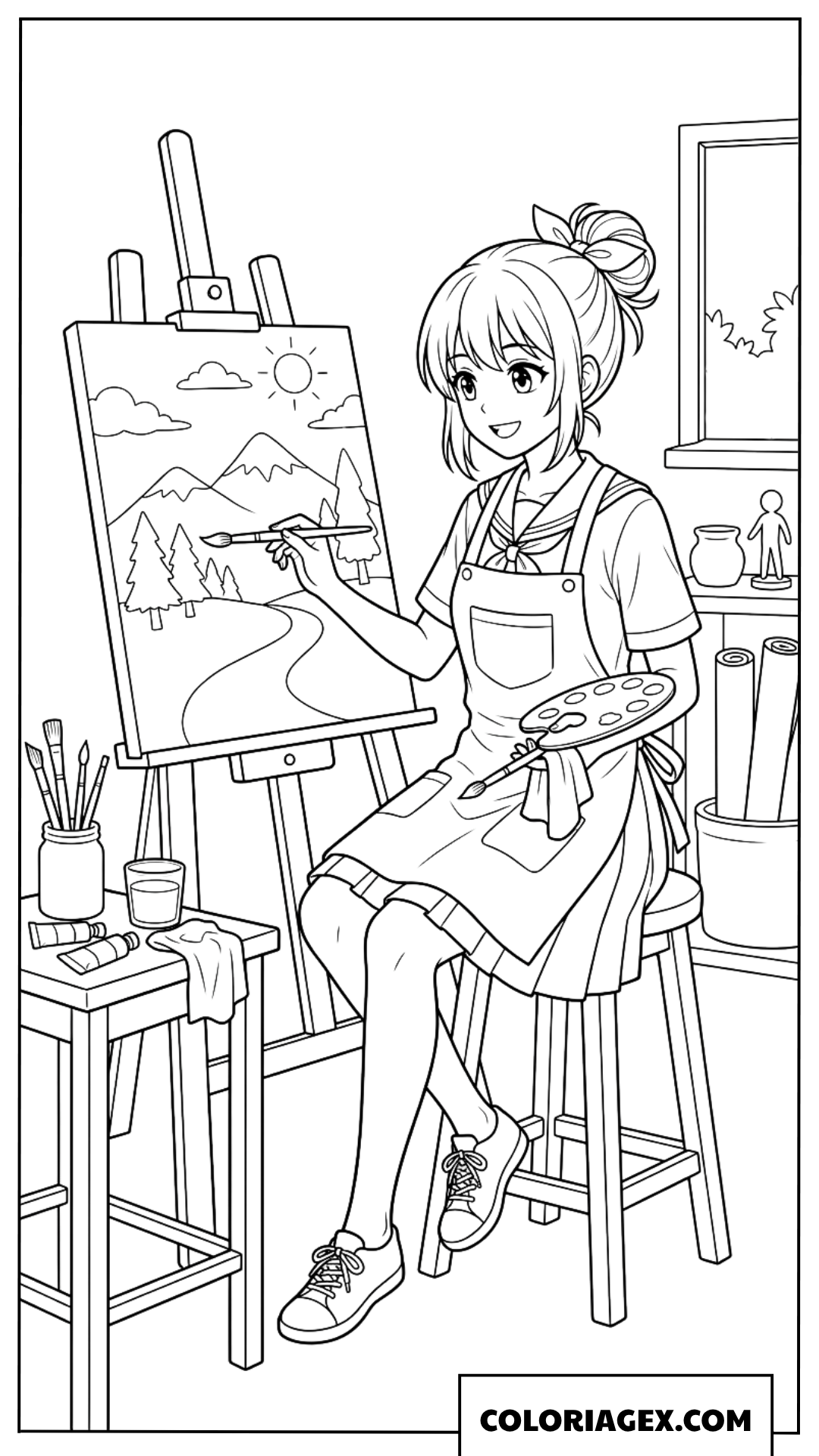 Dessin d une etudiante artiste peintre