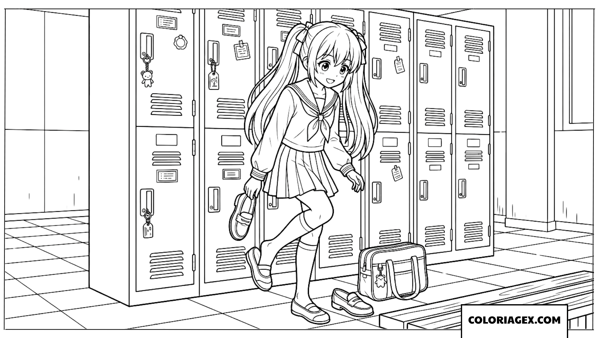 Dessin d une etudiante changeant ses chaussures