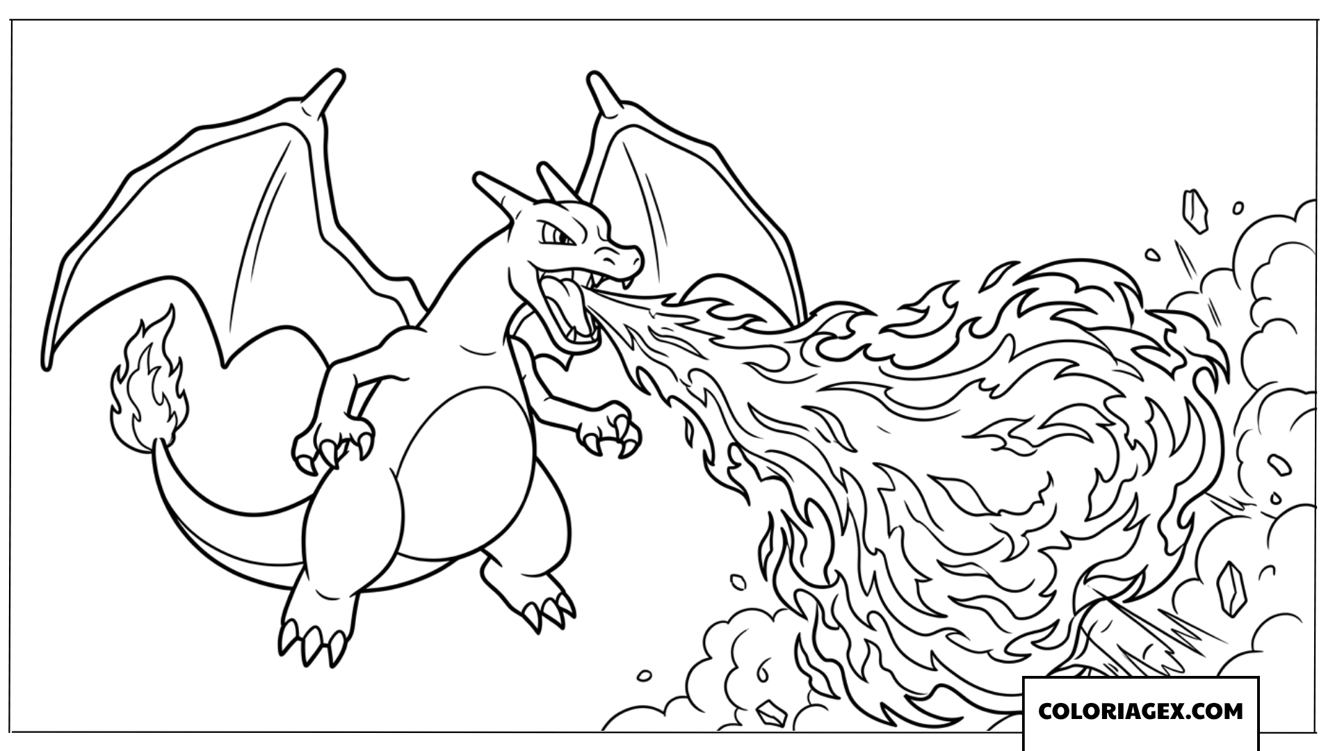 Dessin de Charizard crachant une puissante flamme