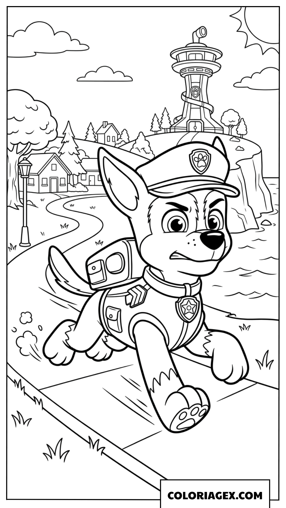 Dessin de Chase Paw Patrol courant vite à colorier
