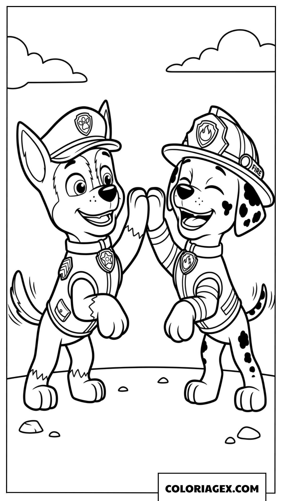 Dessin de Chase et Marshall tapant dans leurs pattes