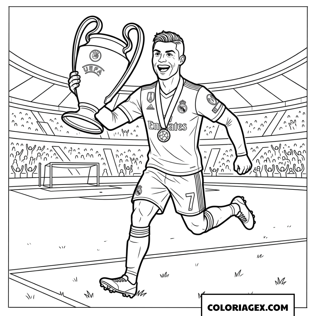 Dessin de Cristiano Ronaldo courant pour célébrer avec le trophée européen