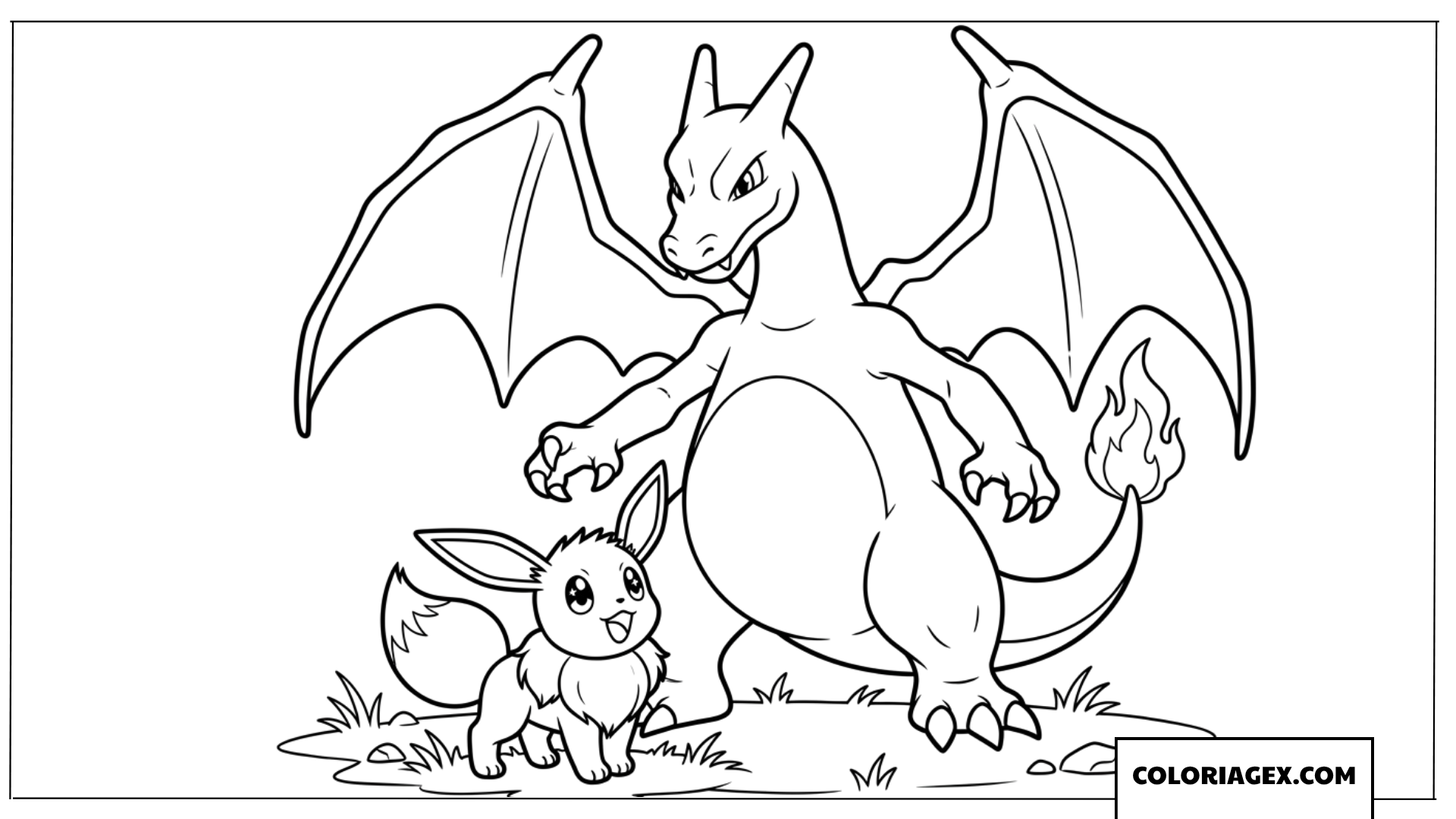 Dessin de Eevee et du puissant Charizard
