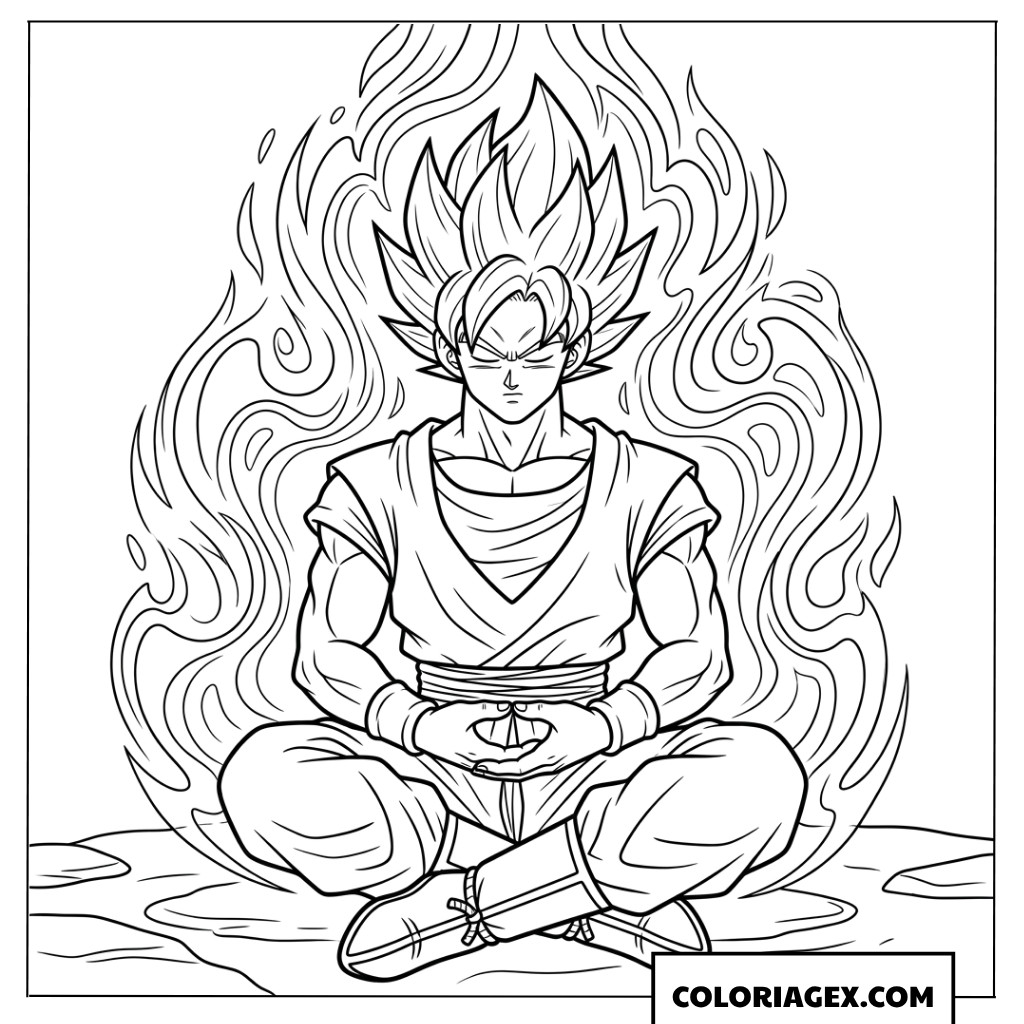 Dessin de Goku Super Saiyan Blue en méditation