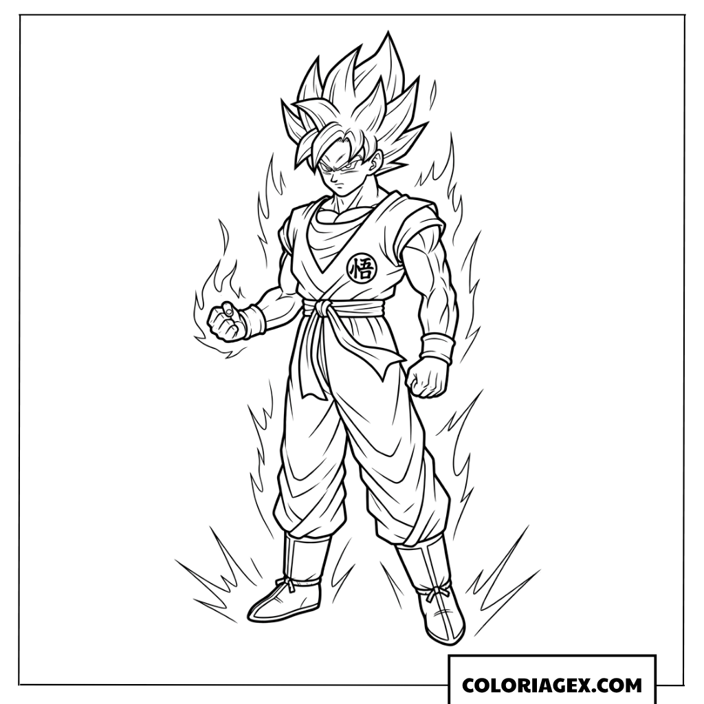 Dessin de Goku Super Saiyan God concentrant son énergie