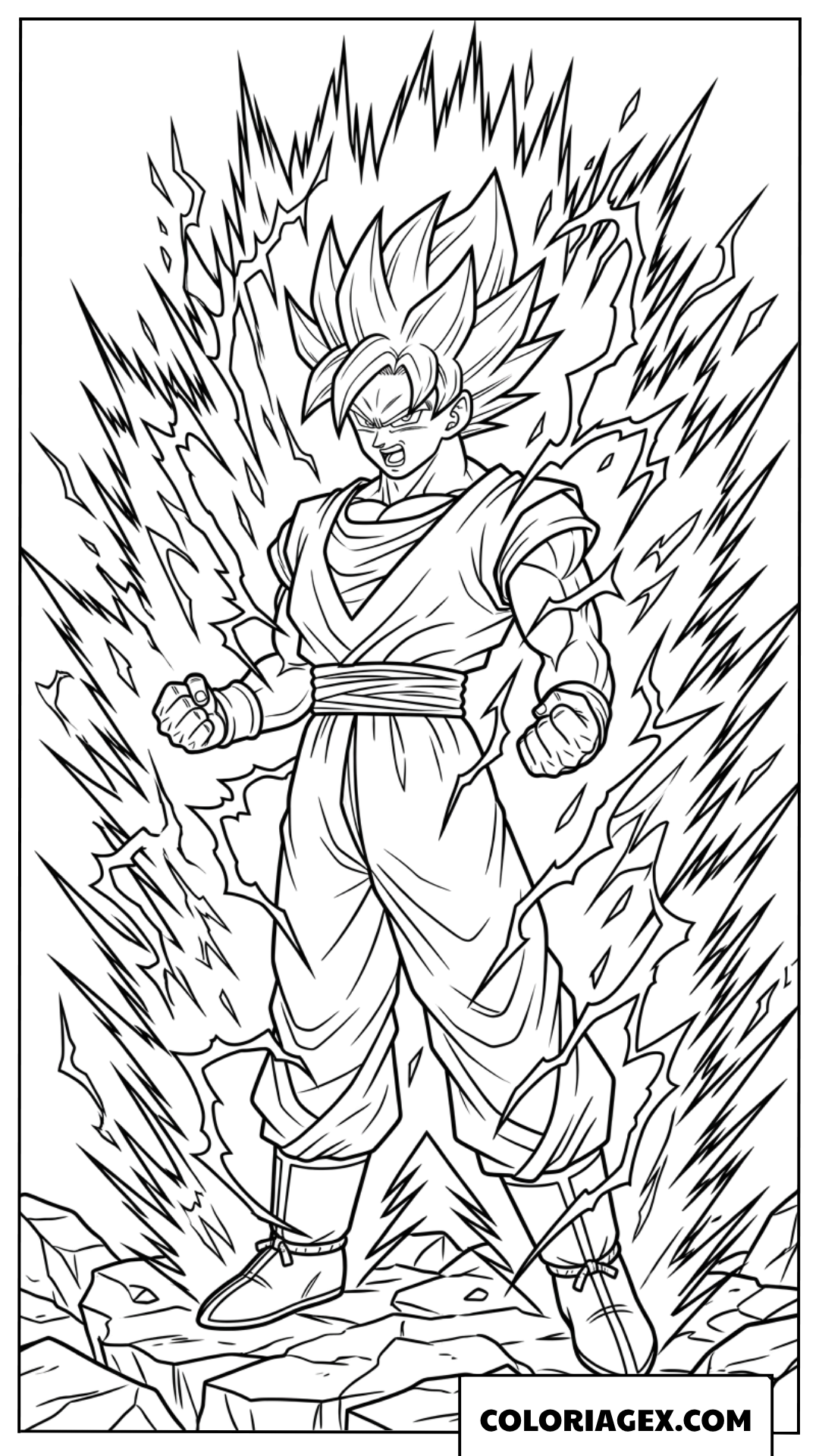 Dessin de Goku Super Saiyan en pleine éruption