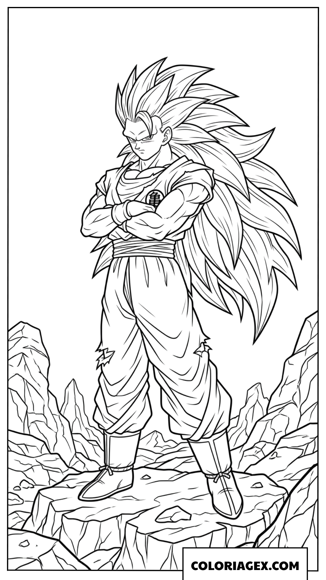 Dessin de Goku en mode Super Saiyan 3 à colorier