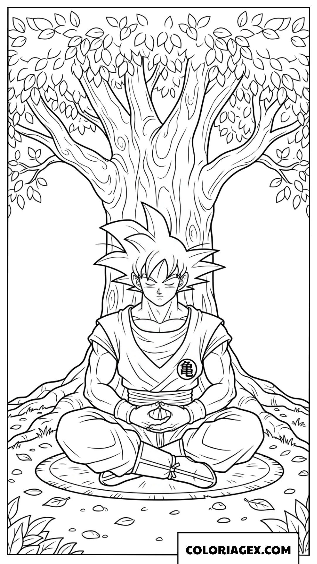 Dessin de Goku en pleine méditation