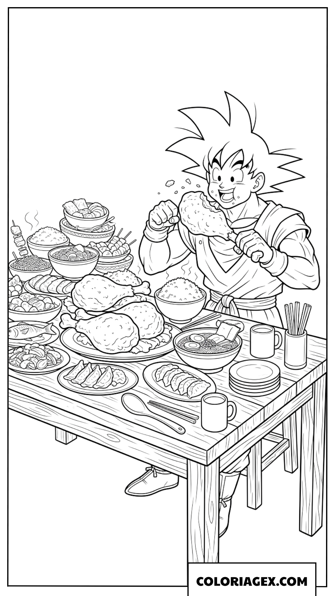 Dessin de Goku mangeant un grand festin