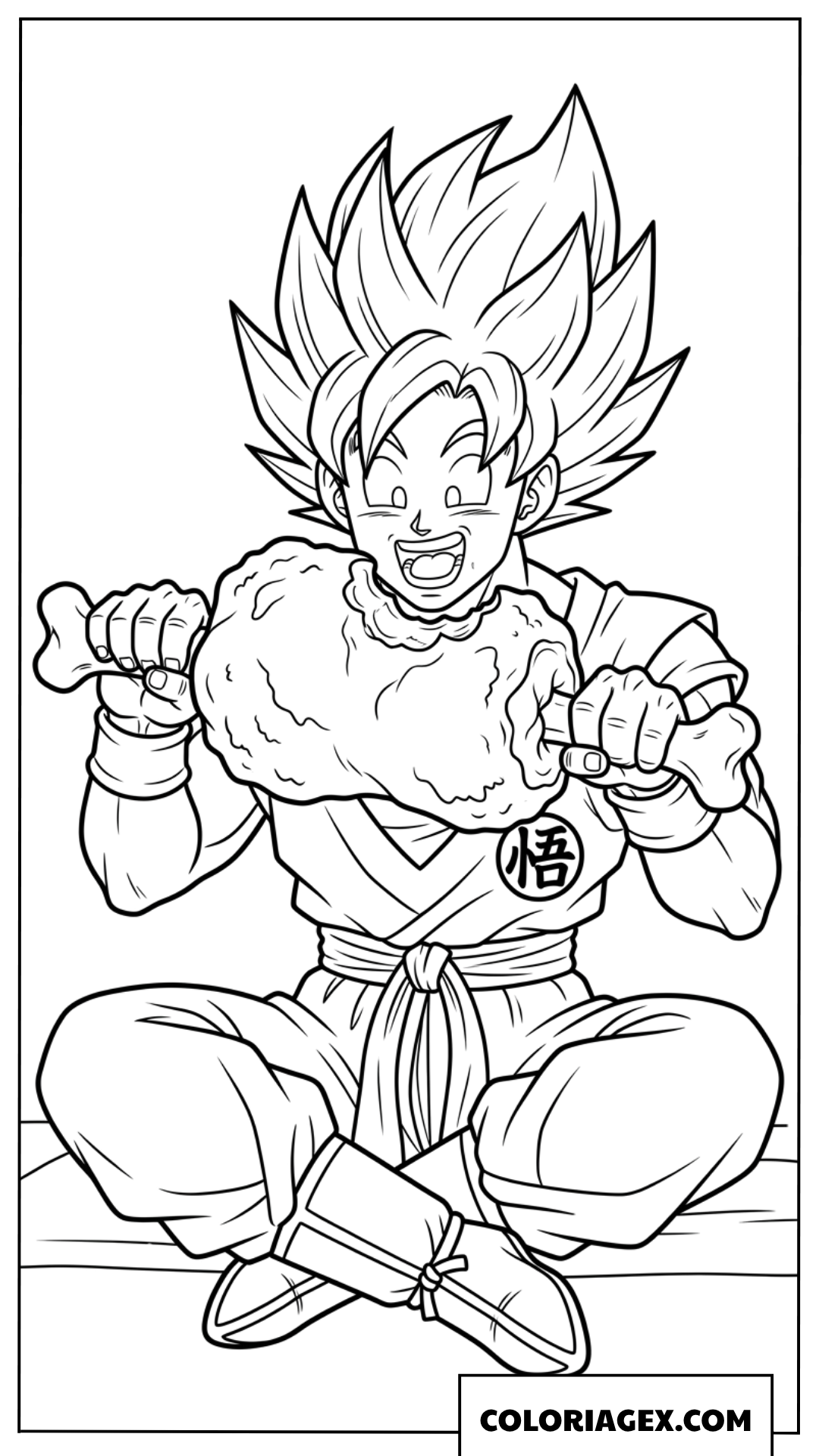 Dessin de Goku savourant un festin gigantesque