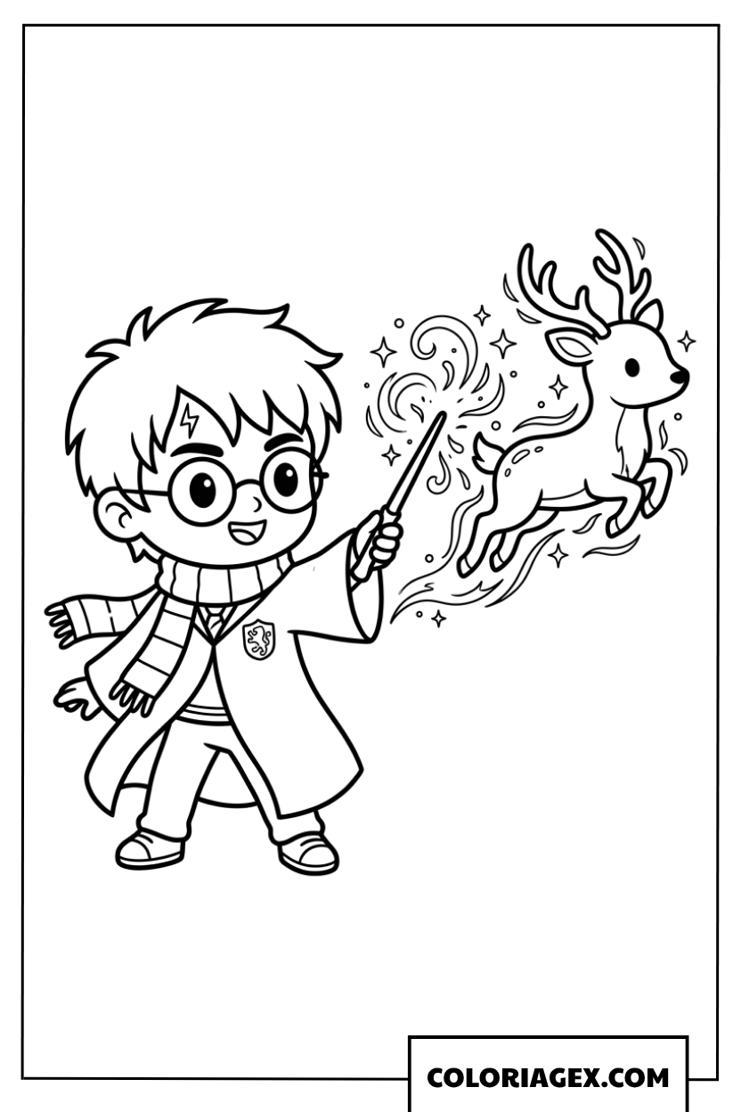 Dessin de Harry Potter lançant son sortilège Patronus