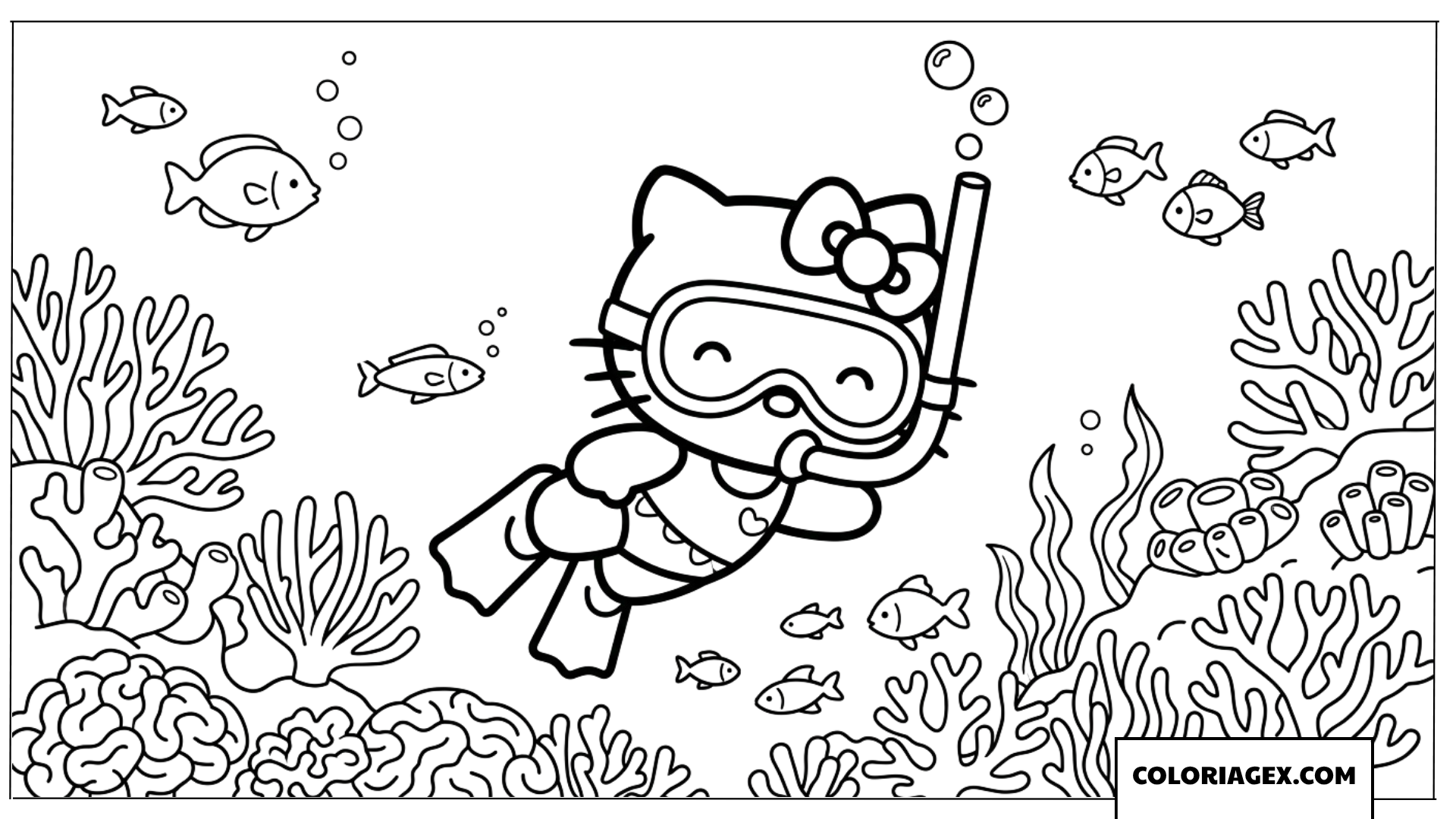 Dessin de Hello Kitty explorant les fonds marins