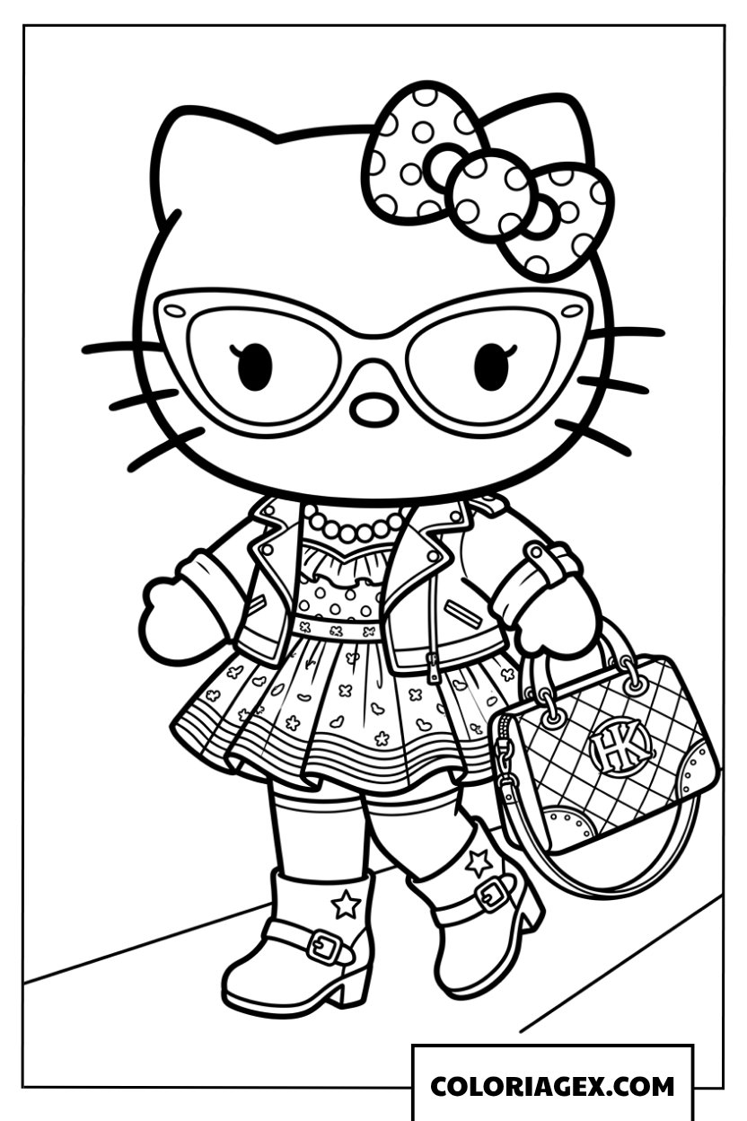 Dessin de Hello Kitty fashionista avec son sac a main chic