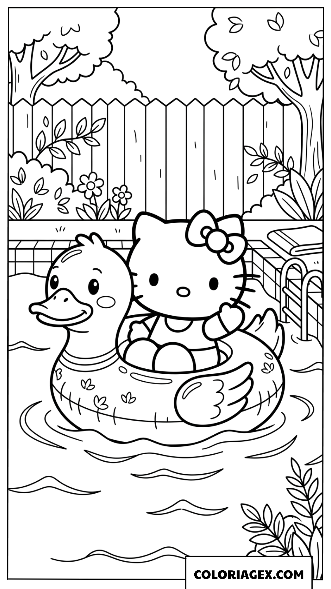Dessin de Hello Kitty flottant sur une bouee canard