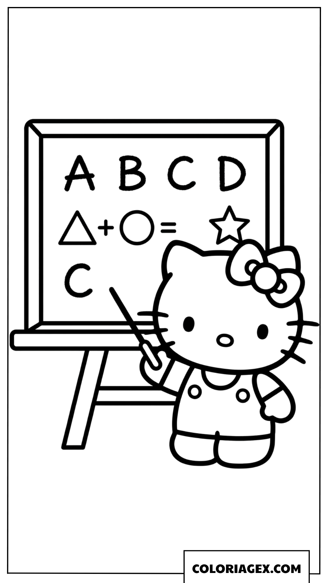 Dessin de Hello Kitty pointant le tableau noir